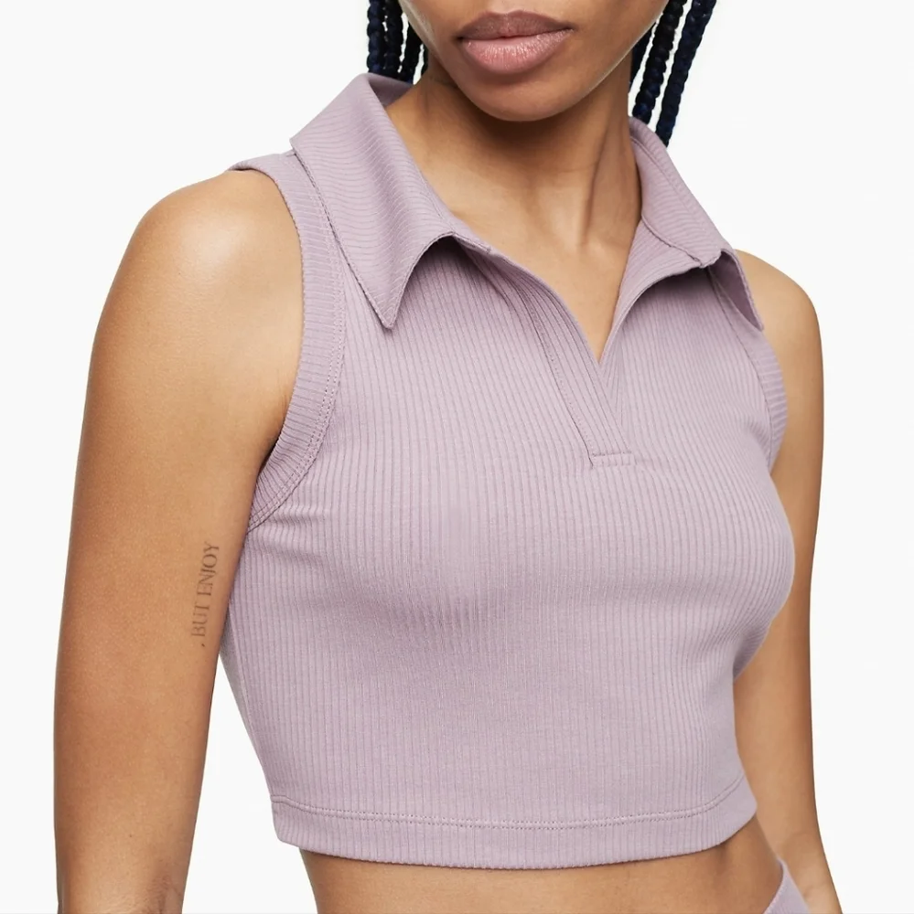 CALVIN KLEIN Performance Lifestyle rib knit collared cropped tank top - Picture 3 of 4
